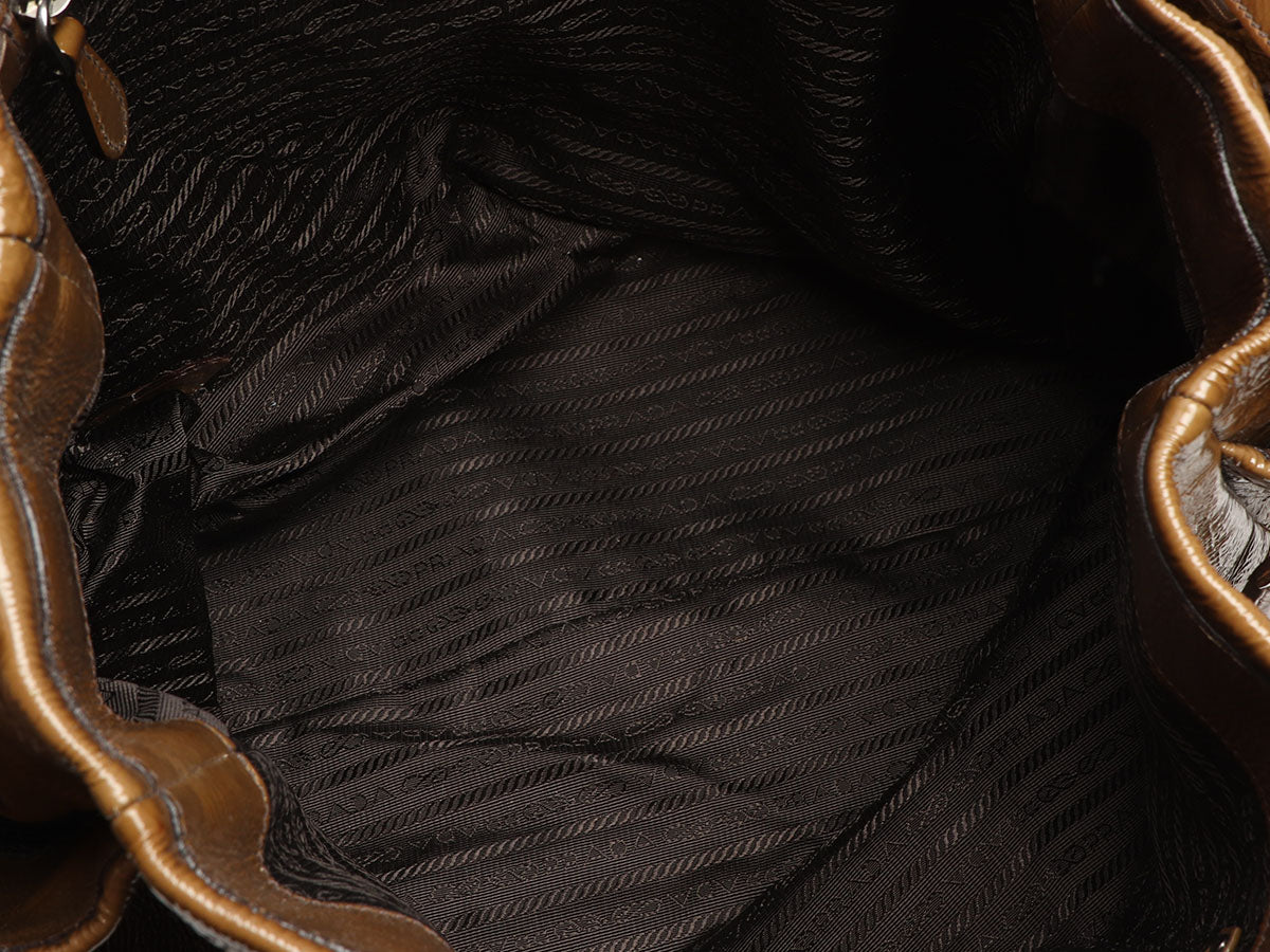 Vintage Prada Brown Pebbled Leather & Nylon Messenger Shoulder Bag Satchel