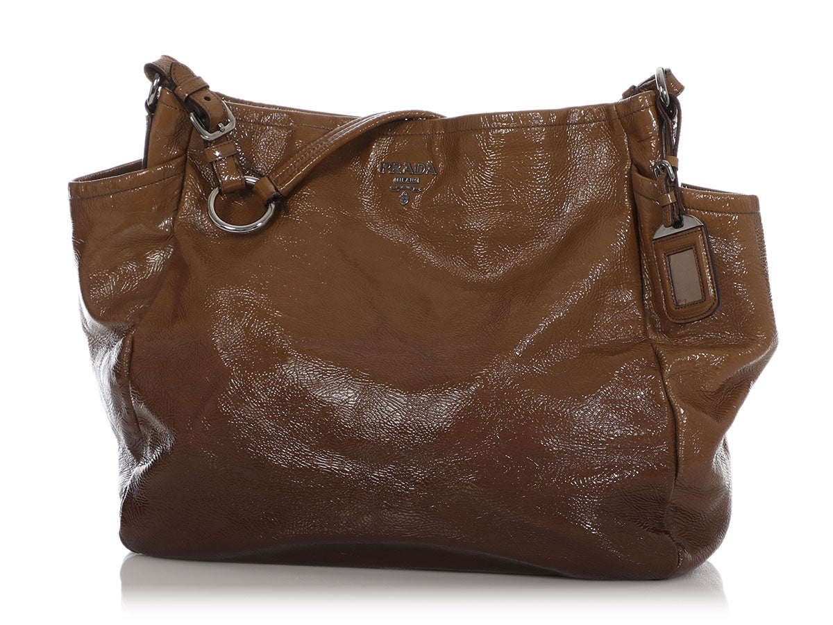 Prada Two Tone Woven Tote Bag in Brown