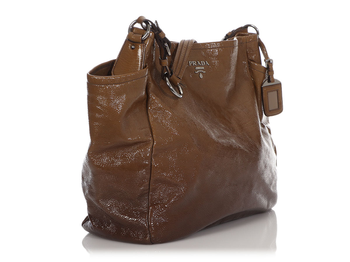 Prada Two Tone Woven Tote Bag in Brown