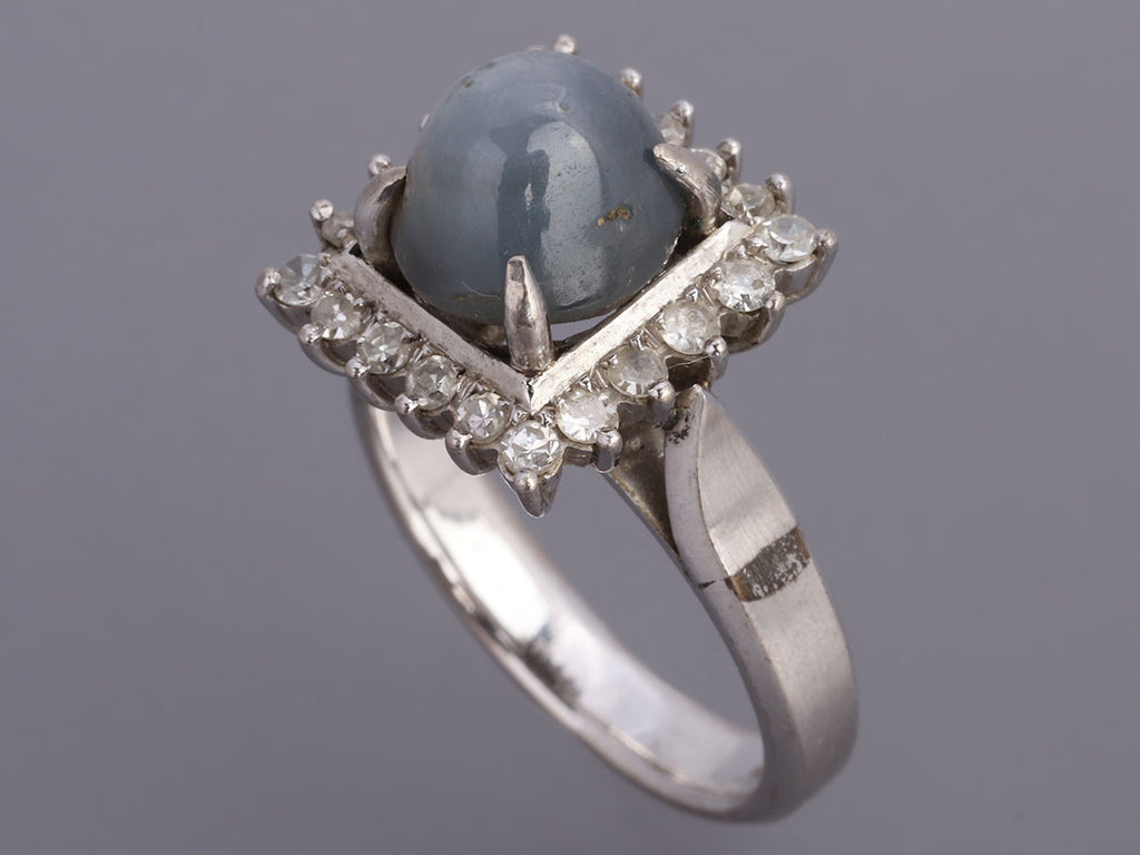 18K White Gold Gray Star Sapphire and Diamond Ring
