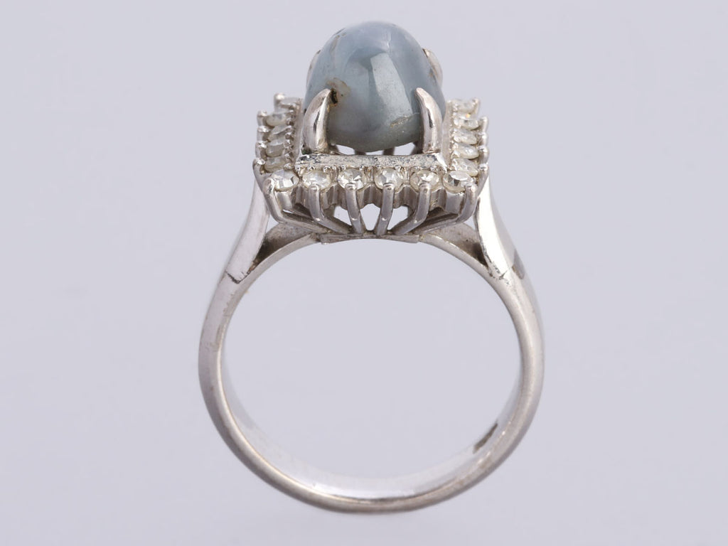 18K White Gold Gray Star Sapphire and Diamond Ring