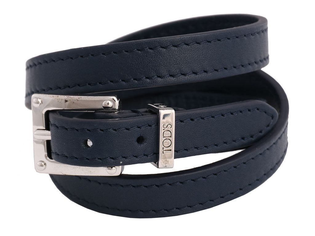 Tod's Large Navy Leather Wrap Bracelet