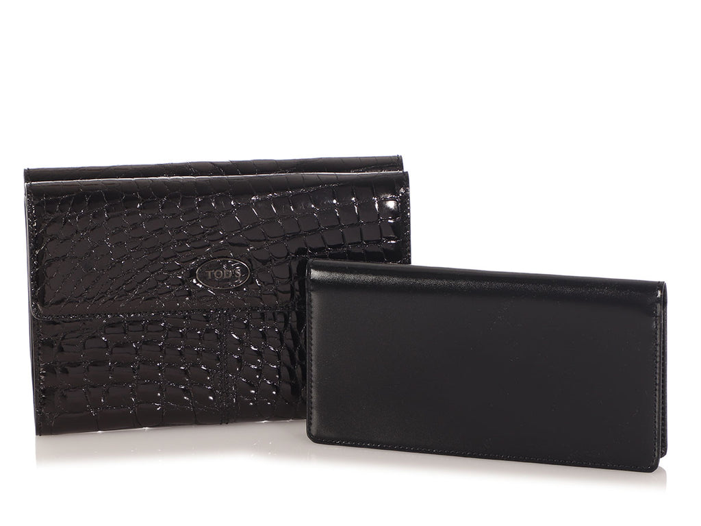Tod's Black Shiny Crocodile Wallet