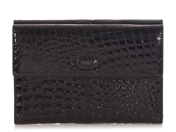 Tod's Black Shiny Crocodile Wallet
