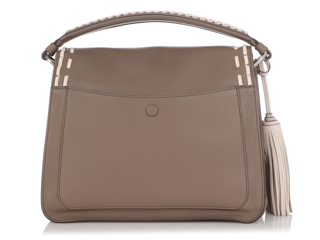 Tod's Taupe Whipstitched Double T Flap