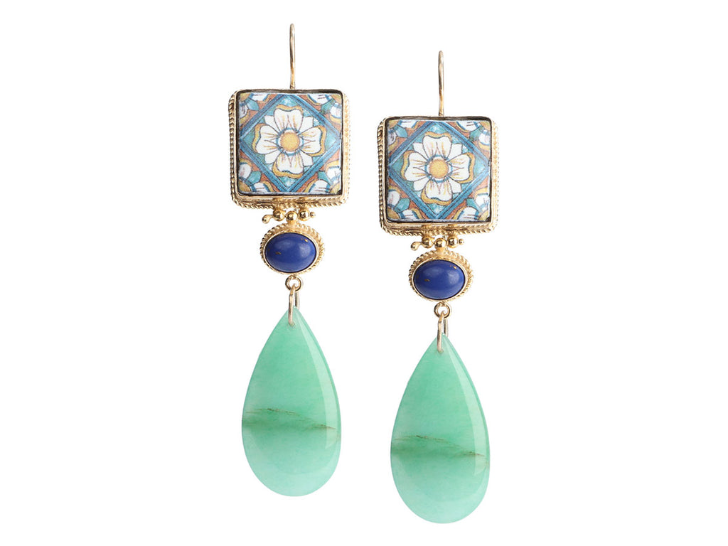 Tagliamonte 18K Gold-Plated Lapis, Chalcedony, and Lava Pierced Drop Earrings