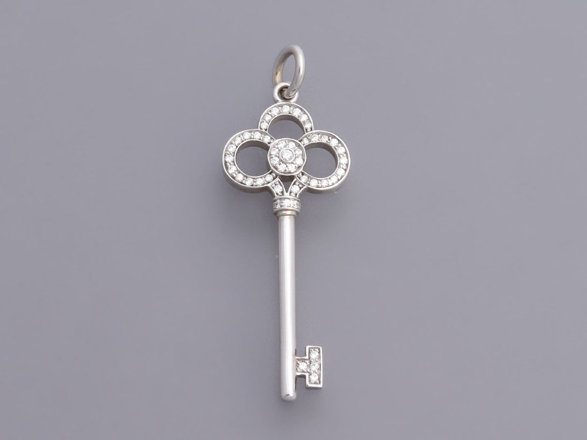 Tiffany Keys mini crown key pendant in 18k white gold with diamonds.