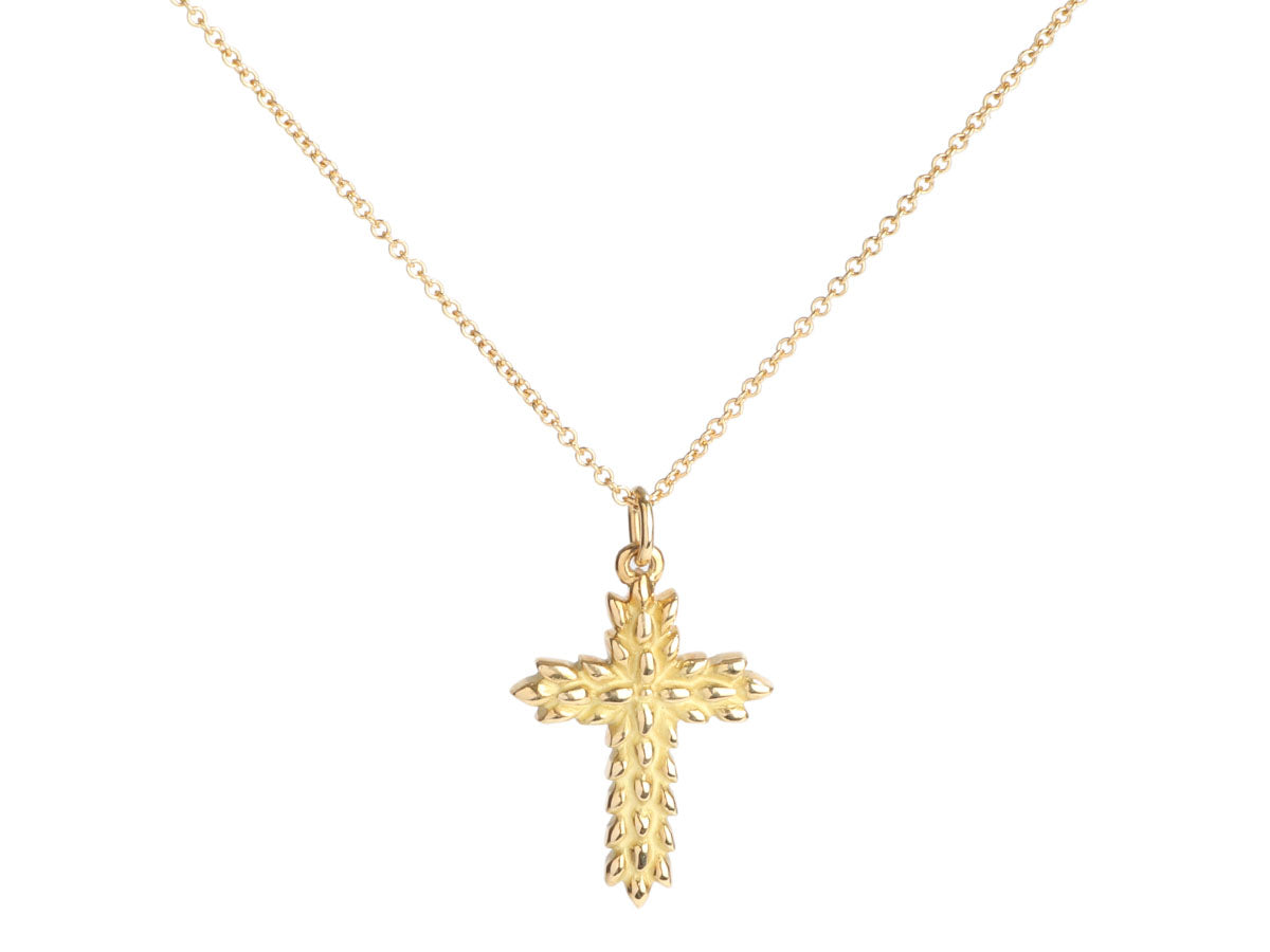 $1,100 Tiffany & Co Elsa Peretti 18K Yellow Gold 12mm Cross Pendant 14
