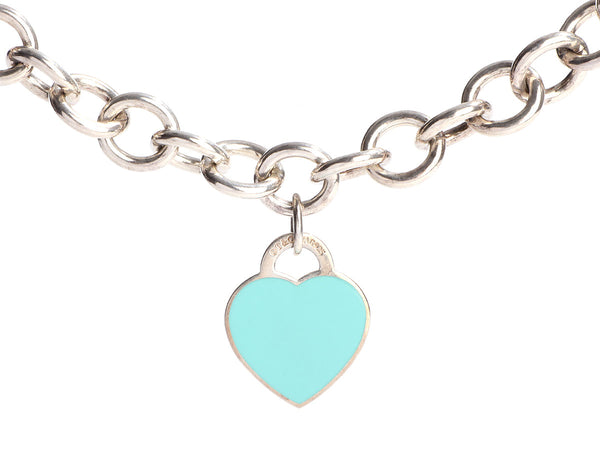 Tiffany & Co. Sterling Silver Blue Enamel Heart Tag Chain Bracelet