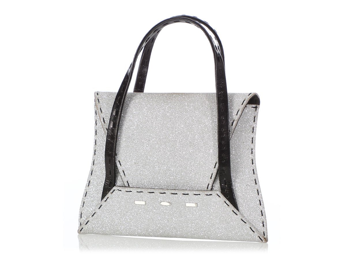 VBH Silver and Black Manilla Glitter Handle Bag - Ann's Fabulous Closeouts