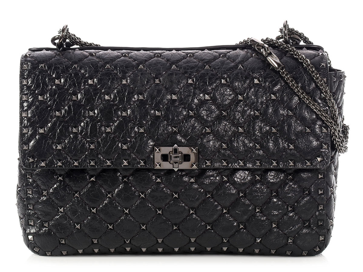 Valentino Large Black Rockstud Spike Chain Bag - Ann's Fabulous