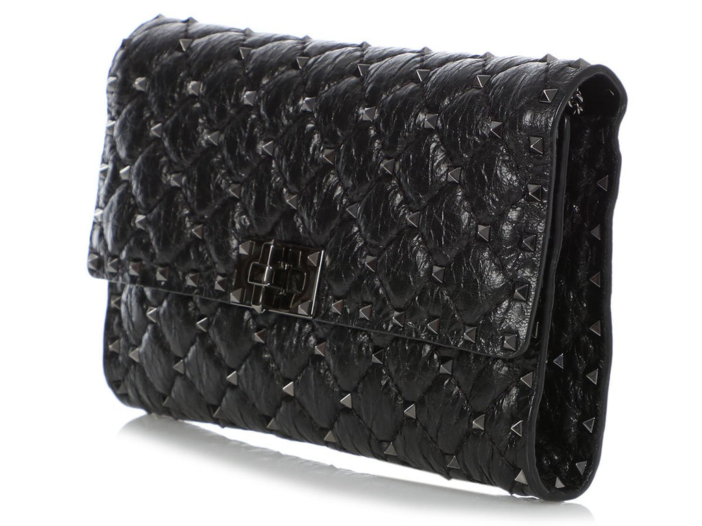 Valentino Black Quilted Rockstud Spike Wallet on a Chain
