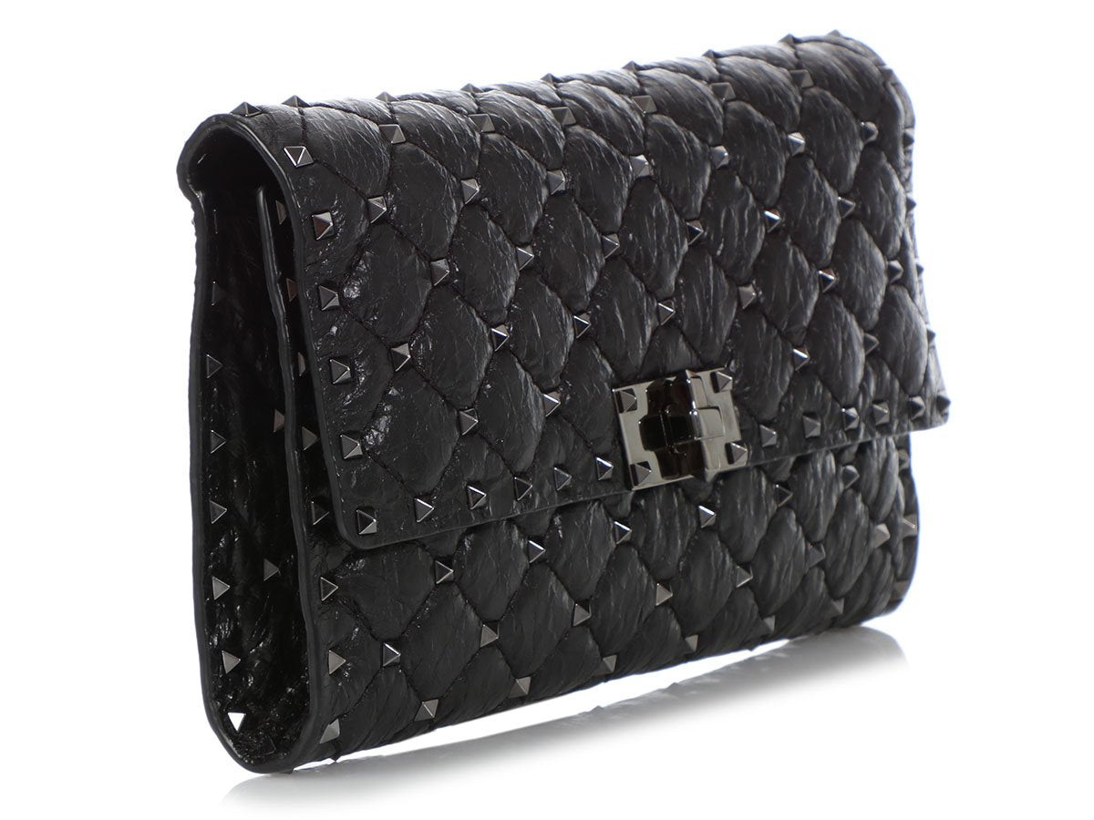 Small Rockstud Calfskin Wallet for Woman in Black