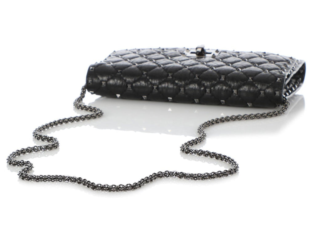 Valentino Black Quilted Rockstud Spike Wallet on a Chain
