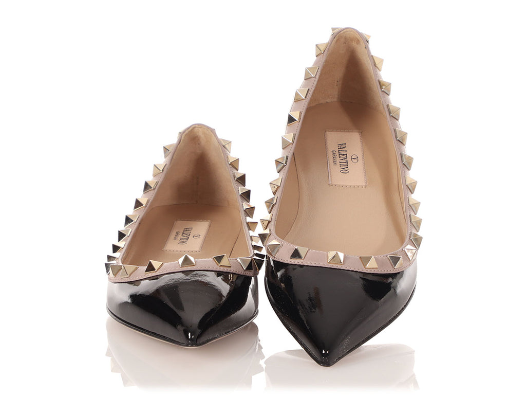 Valentino Black Patent Rockstud Pointed Toe Flats