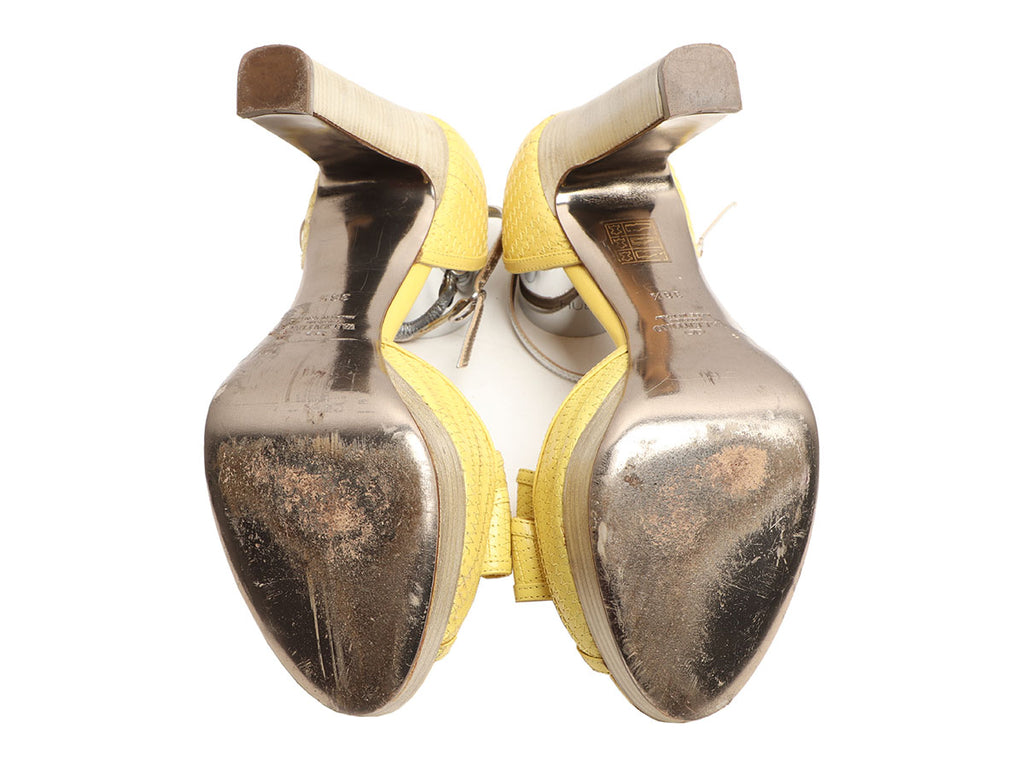 Valentino Yellow Bow Peep-Toe Pumps