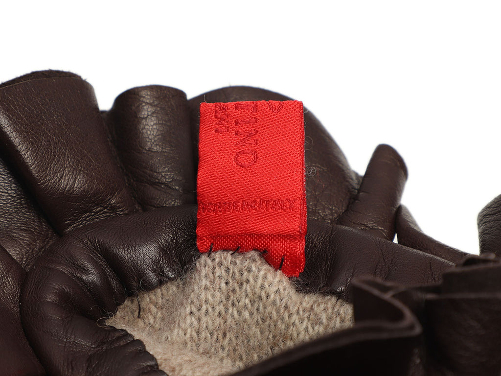 Valentino Brown Leather Ruffle Gloves