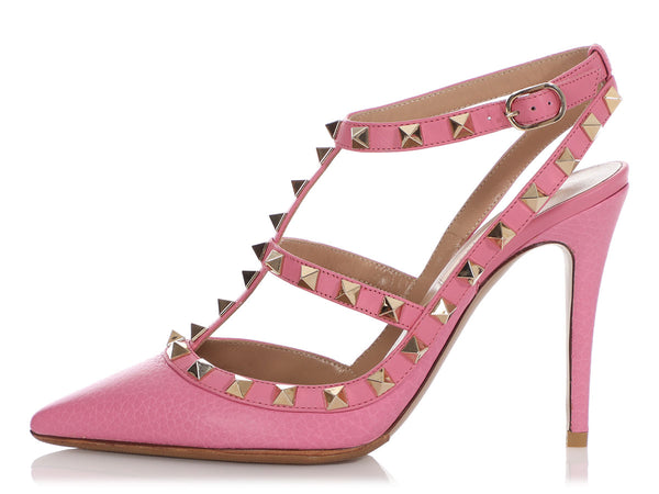 Valentino Bubble Gum Pink Rockstud Ankle Strap Pumps