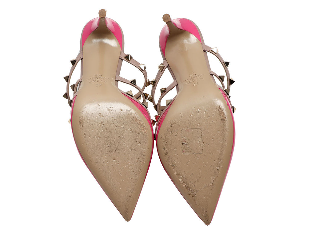 Valentino Pink Orchid and Poudre Patent Rockstud Mules