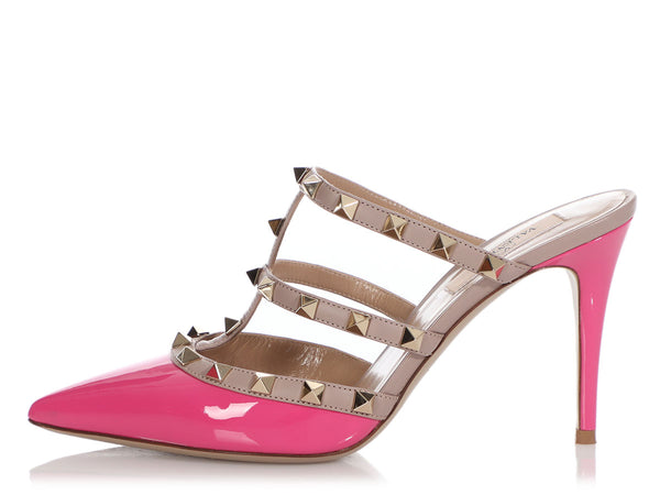 Valentino Pink Orchid and Poudre Patent Rockstud Mules