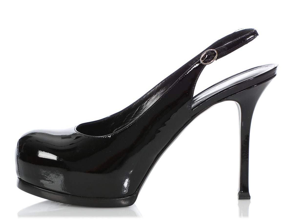 Louis Vuitton Dark Beige Patent Leather Peep Toe Platform Pumps