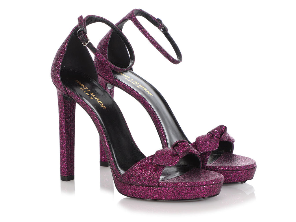 Saint Laurent Purple Glitter Hall Platform Sandals