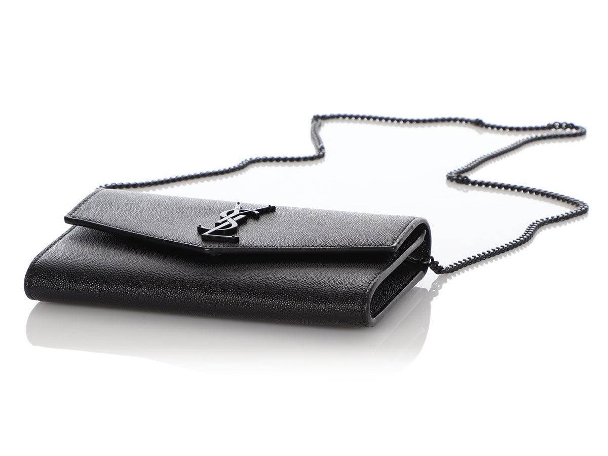 Saint Laurent Grained Leather Chain Wallet - Black