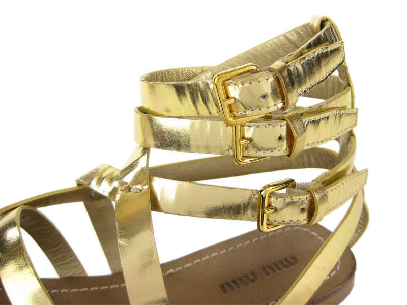 Miu Miu Gold Metallic Gladiator Shoes