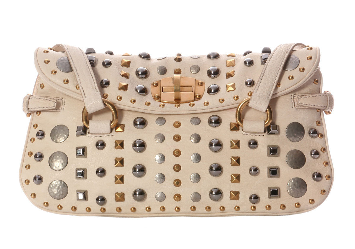 Miu Miu Studded Cream Shoulder Bag - Ann's Fabulous Closeouts