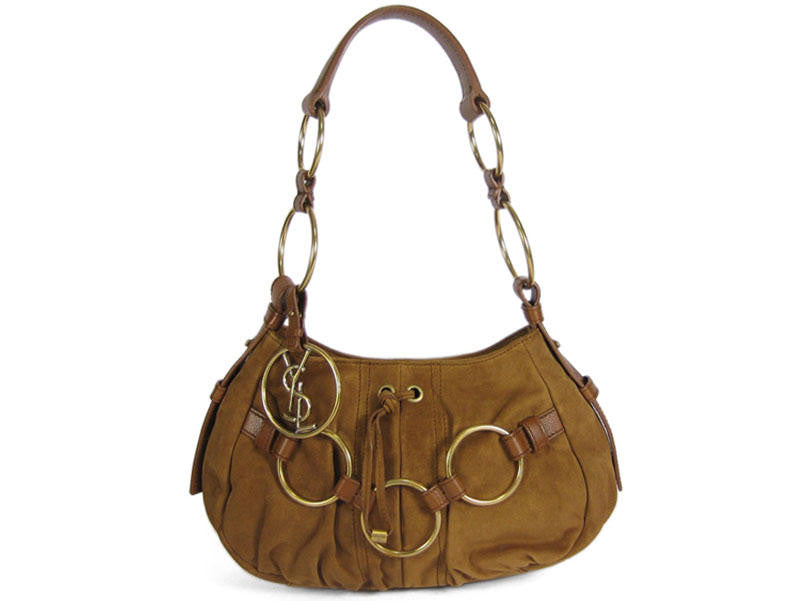 YSL Small Brown Suede Ring Hobo - Ann's Fabulous Closeouts