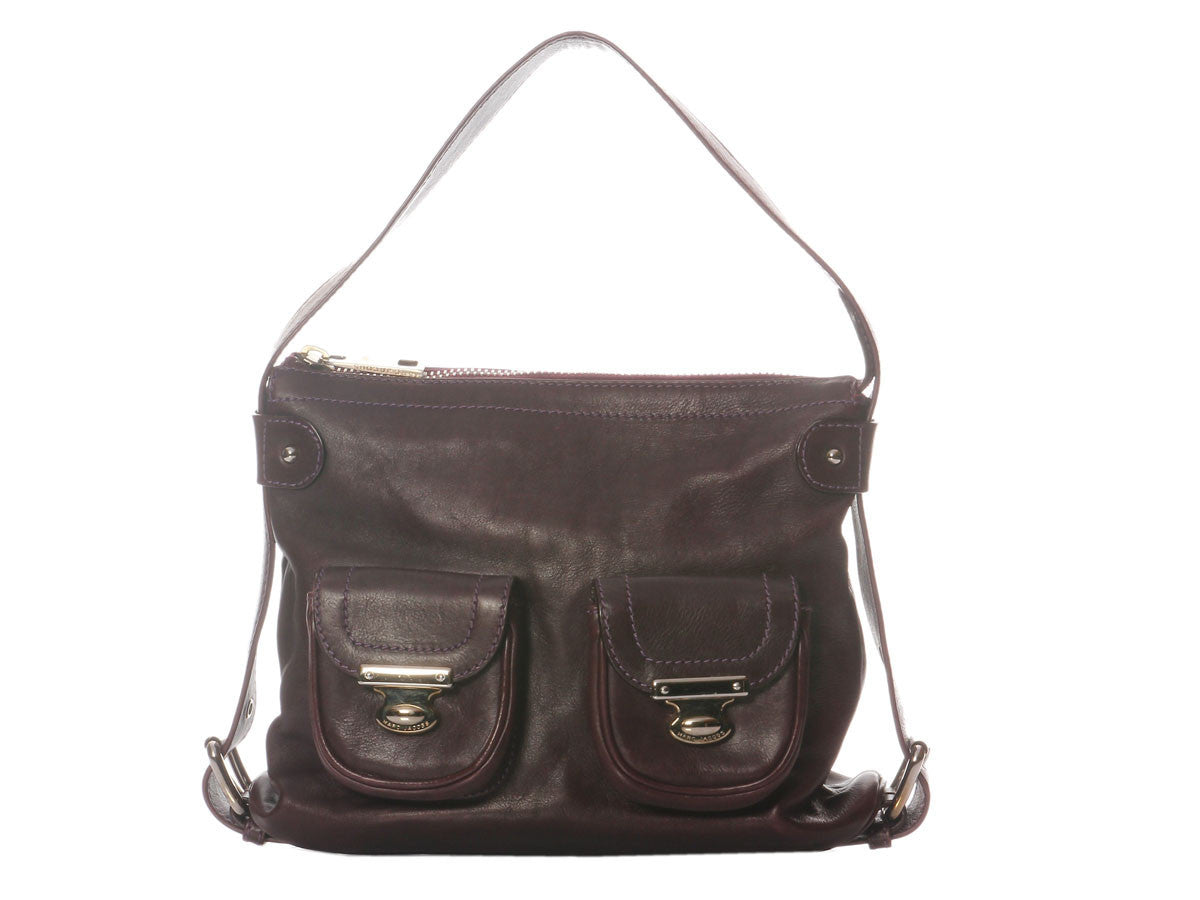 Marc Jacobs Black & Silver Pushlock Leather Small Satchel Bag Purse  & Dust Bag