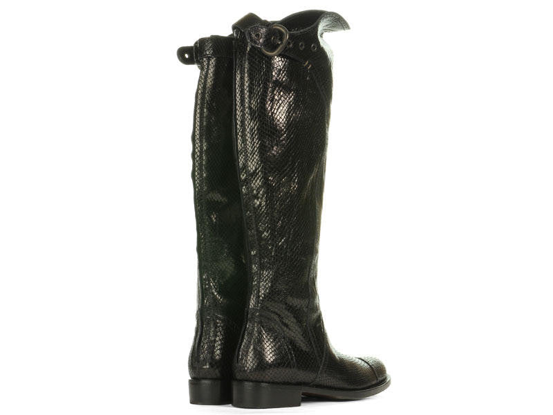 Henry Beguelin Tall Black Embossed Leather Boots
