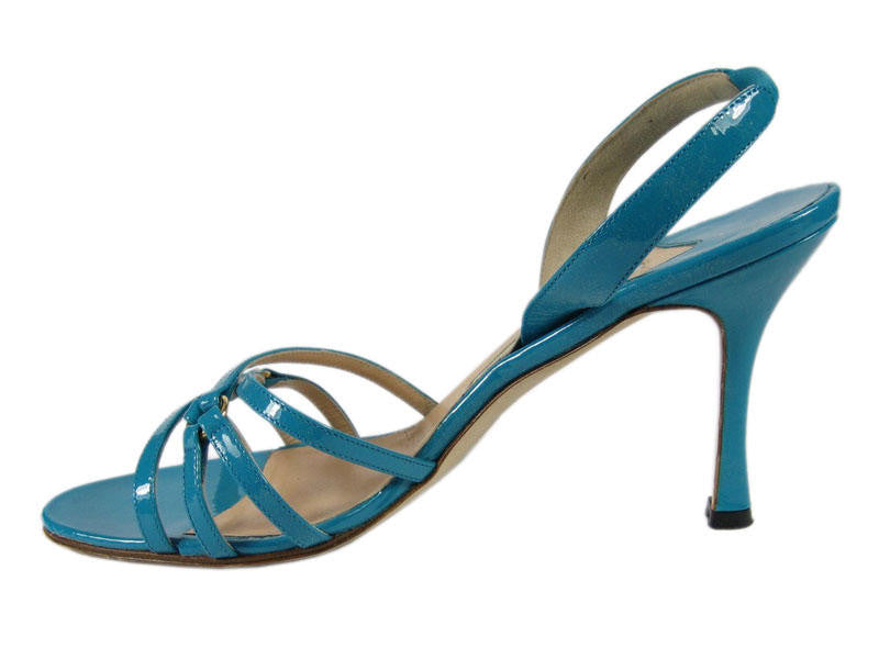 Manolo Blahnik Turquoise Patent Leather Sandals