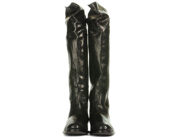 Henry Beguelin Tall Black Embossed Leather Boots