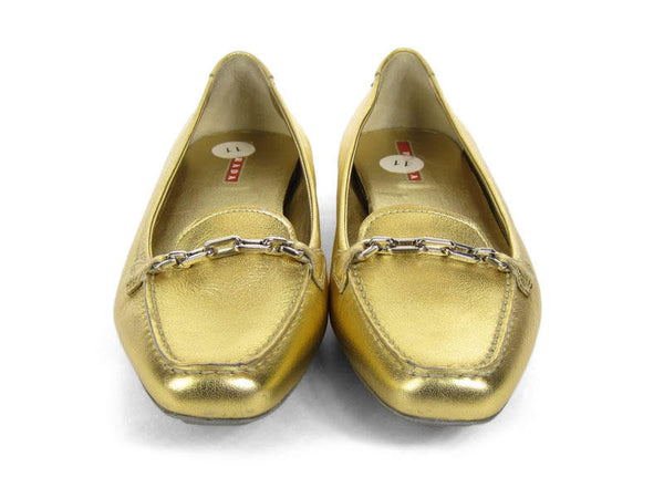 Prada Gold Leather Loafers
