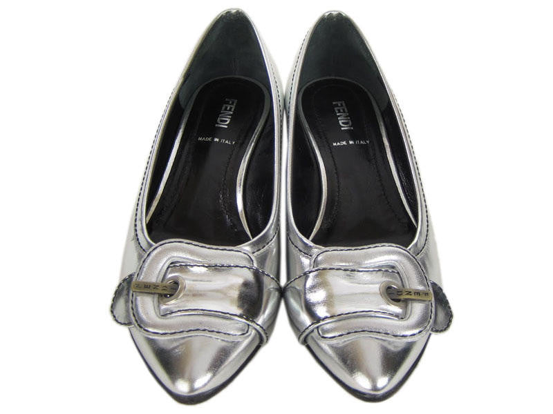 Fendi Silver Leather Flats - Ann's Fabulous Closeouts