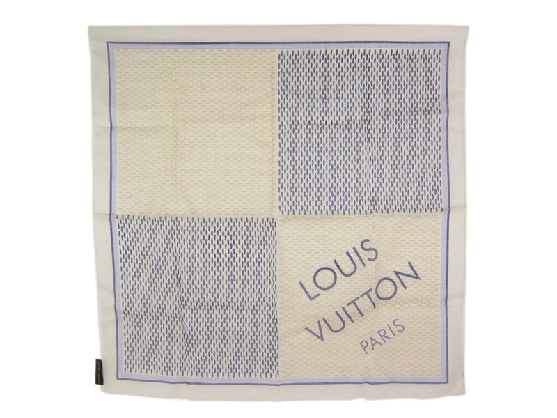 New LOUIS VUITTON DAMIER AZUR STRAPS 100% Cotton Scarf Bandana, 20",  Blue Cream